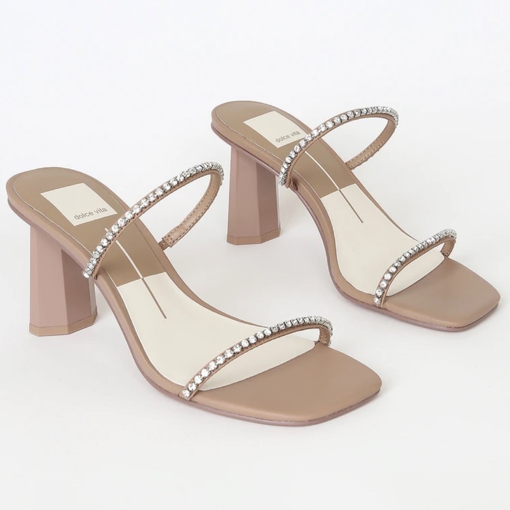 Dolce Vita Naylin Cafe Leather Rhinestone High Heel Sandals